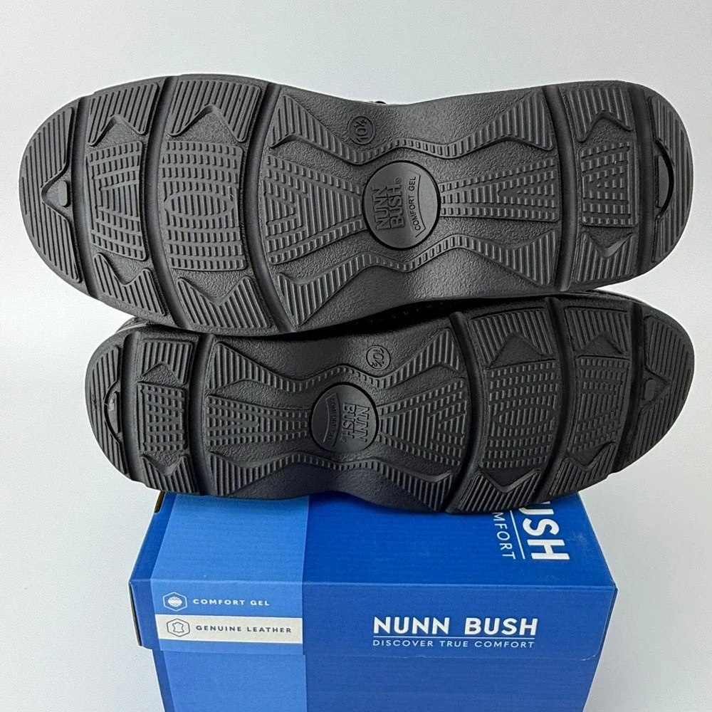 Nunn Bush Cameron Leather Comfort Gel Shoes Mens 10.5 M Black Tumble NIB